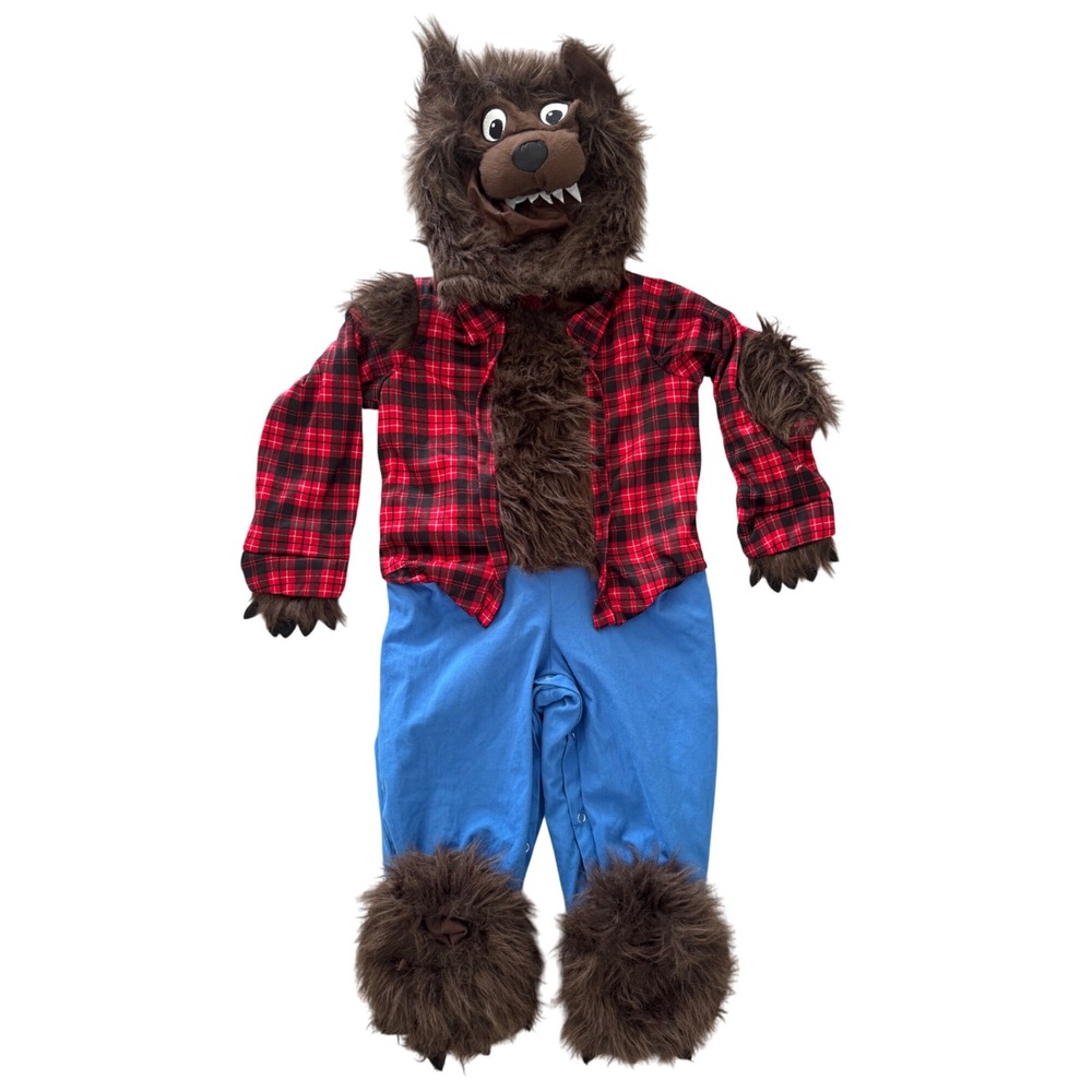 Kids Werewolf Costume Plaid Shirt Blue Pants Halloween Party Dress‎ Up